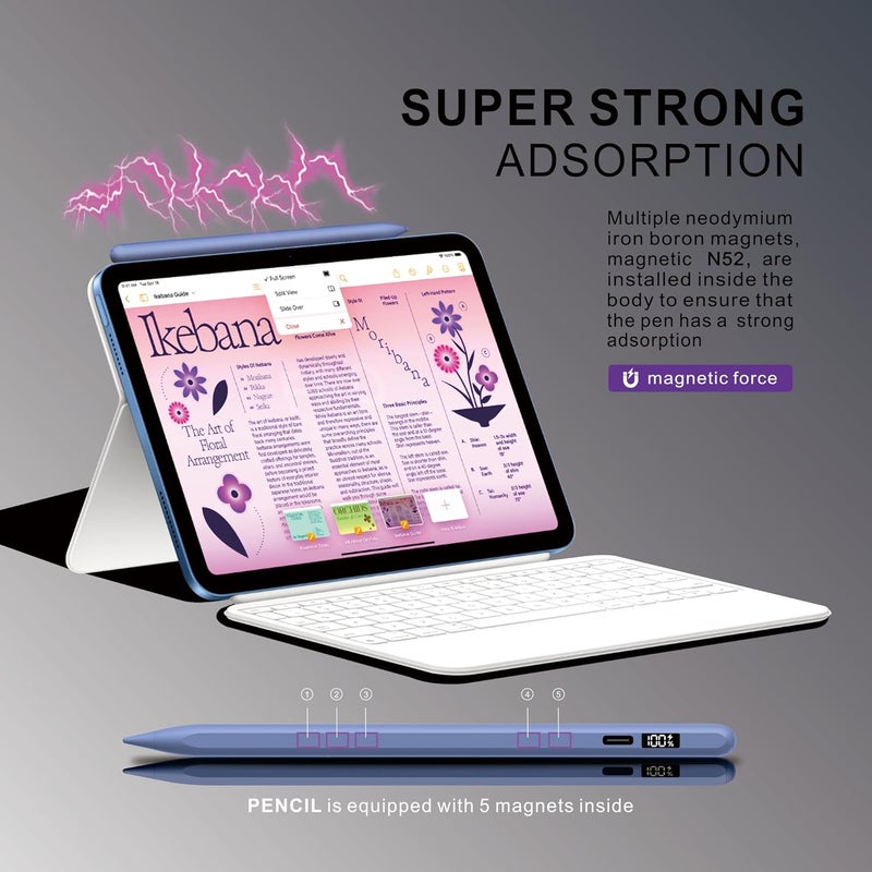 PERMARK Stylus Pen for iPad 2025-2018 with LED Power Display, 15Mins Fast Charge,Tilt Sensitivity Pencil for iPad 10/9/8/7/6th,11th A16,Air 11/13 M2/M3,Pro 11/13 M4,Pro 12.9",Air 5/4/3,Mini 7/6/5(Blue) - Image 5